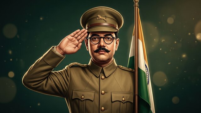 Netaji Subhas Chandra Bose Saluting &ndash; Indian Independence Hero Portrait