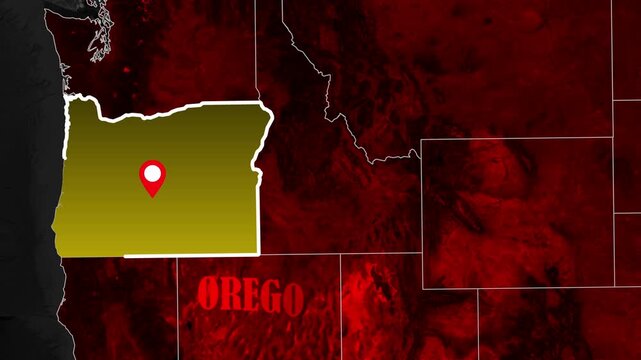Geographic Oregon State Map Animation with Border Highlight, Location Marker, and Editable Motion Graphics Template
