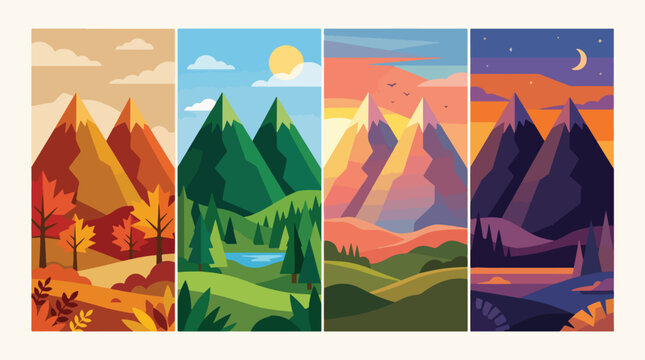 Geometric twin mountain peaks illustration. Minimalist vector landscape design element.