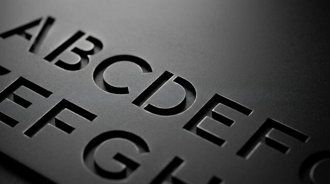 Engraved alphabet letters on dark surface creating educational background concept
