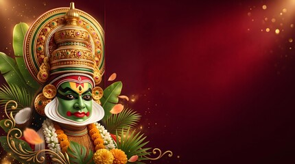 Obraz premium Kathakali dancer traditional art for onam festival celebration background banner