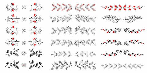 Floral ornament collection with leaves and red berries vector illustration © Rupa