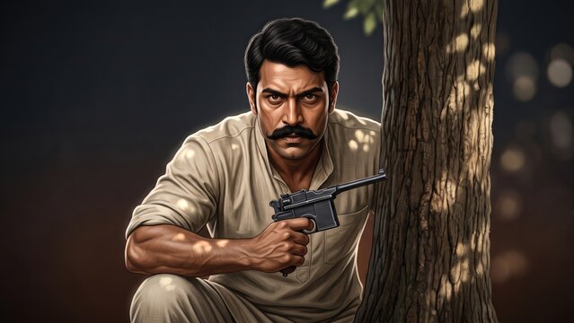 Chandrashekhar Azad in Forest &ndash; Historic Revolutionary Warrior Artwork