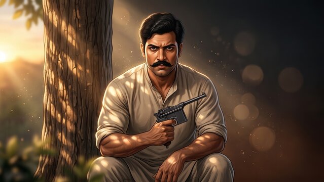 Chandrashekhar Azad Portrait &ndash; Fearless Indian Freedom Fighter Illustration