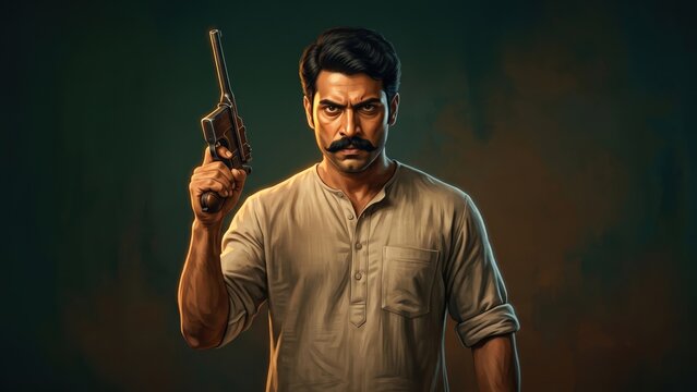Chandrashekhar Azad Portrait &ndash; Fearless Indian Freedom Fighter Illustration