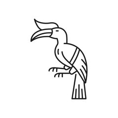 Fototapeta premium Tucan bird line art drawing, tropical bird with massive bill isolated linear icon. Vector hand drawn feathered parrot animal, toco fowl with long beak, exotic rainforest jungle bird of Thai Thailand