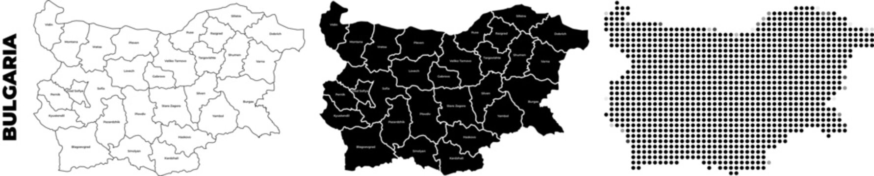 Outline maps of Bulgaria with regional borders and abstract pattern
