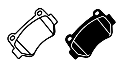 Set of automotive brake pad icons in outline and solid black styles. © ANTONW_
