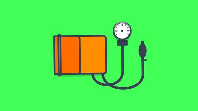 Manual Blood Pressure Monitor Animation with Moving Gauge and Indicator Needle, Representing Health Check, Medical Examination, Vital Signs and Healthcare Monitoring, Graphic on Green Screen