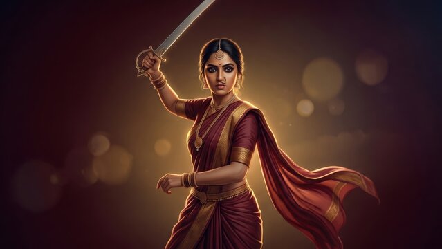 Rani Lakshmibai Warrior Portrait &ndash; Queen of Jhansi Freedom Fighter Art