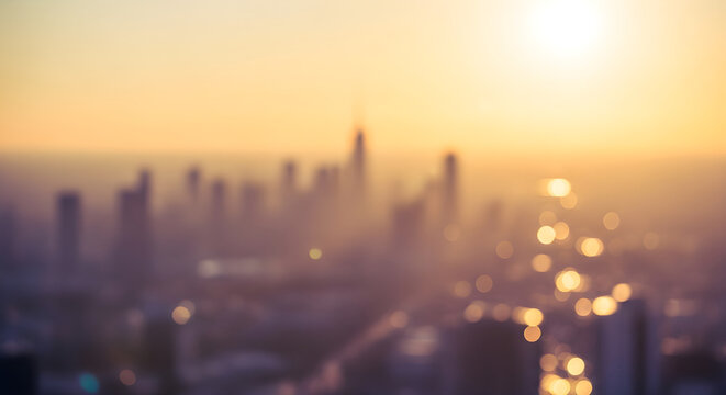 Dreamy Urban Sunset Skyline Abstract City Lights Blur Background