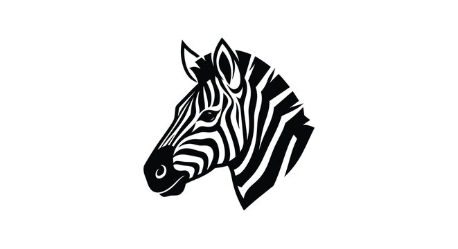 Zebra head silhouette black and white graphic illustration on a white background