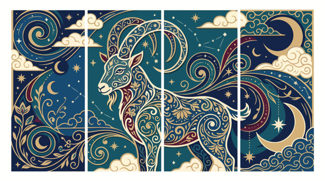 Capricorn zodiac sign illustration. Goat symbol with stars for astrology and horoscope.