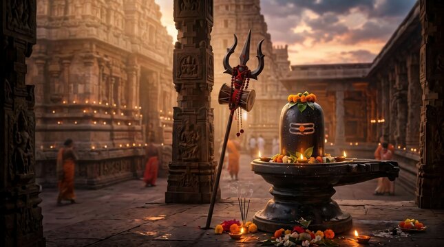 Lord shiva symbol with worship of Shiva Ling design background for festival template.