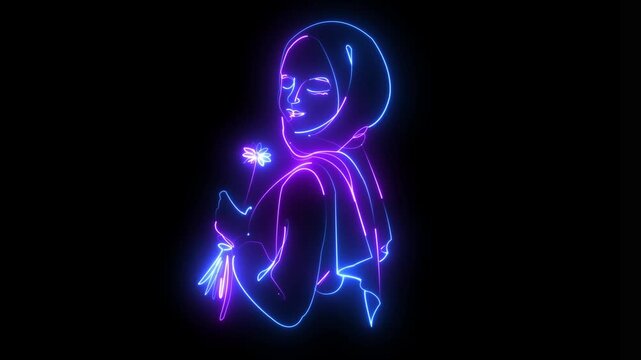 Romantic Love Day Neon Heart Symbol Motion Graphic. Glowing Neon Valentine's Day Heart Icon Animation 