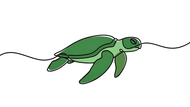 Green sea turtle swimming illustration white background.