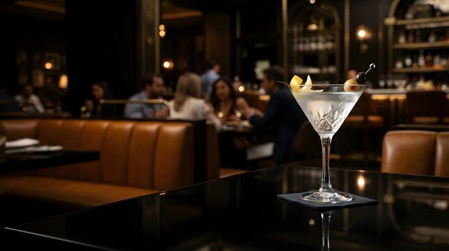 Classic Dry Martini Cocktail With Olives In Elegant Luxury Lounge Bar Atmosphere Nightlife
