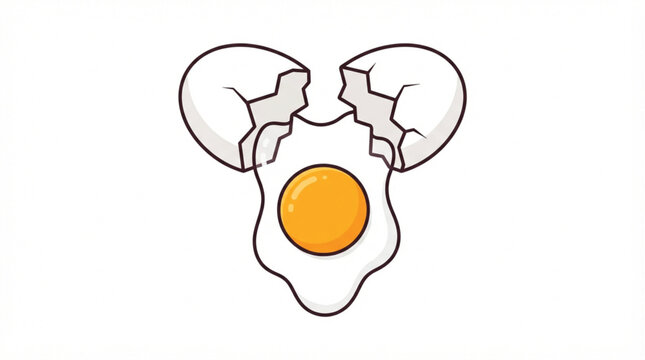 Cracked open chicken egg flat vector illustration colorful breakfast yolk cooking icon