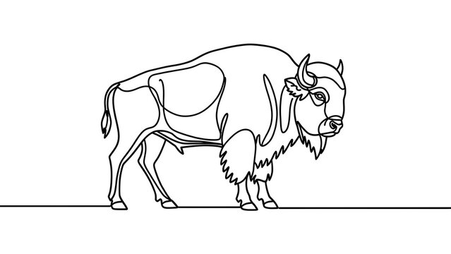 Line art bison drawing on white background.