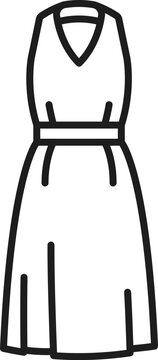 Women sleeveless maxi dress with strap isolated outline icon. Vector cocktail or beach evening party midi gown, women female fashion cloth, elegant bridal wedding accessory, fashionable clothing