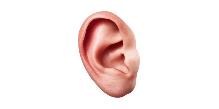 Close-up view of a human ear with realistic texture and detail on a white background