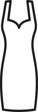 Women sleeveless bodycon satin or silk beach evening dress isolated outline icon. Vector party midi gown, sexy female fashion cloth, elegant bridal wedding accessory, fashionable clothing for girls