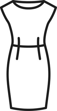 Women bailey off shoulder sweetheart bodycon midi sheath dress isolated outline icon. Vector female fashion cloth, evening party or cocktail gown, trendy fashionable cloth, official dress