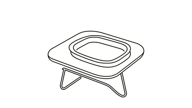 Minimalist table with oval cutout white background.