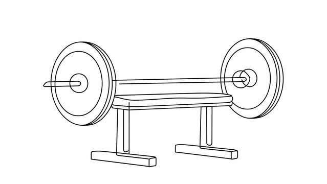 Barbell with weights on bench white background.