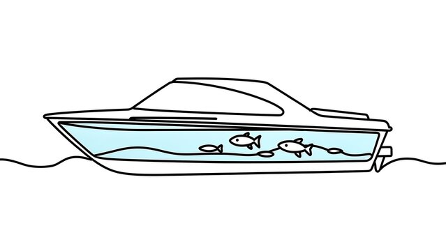 white background simple boat illustration on water.
