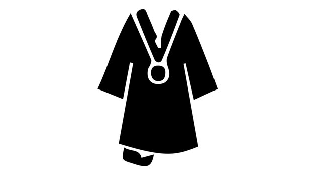 Minimalist graduation gown icon, black academic robe vector illustration, university commencement ceremony apparel silhouette for student success