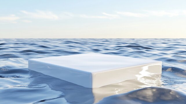 Floating white platform above textured water features unique architectural design