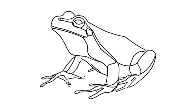 Detailed frog line drawing on white background.