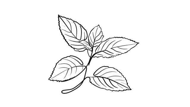 Illustrated basil leaves on white background.