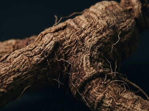 Dried organic ginseng root macro texture