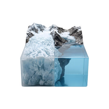 Glacier Retreat Concept Showing Split 3d Isolated On Solid White Background