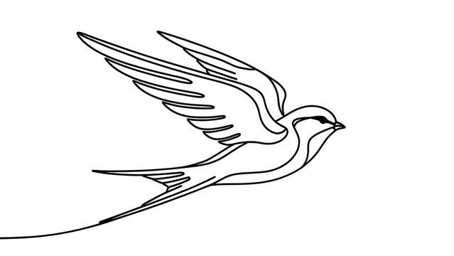 Elegant swallow bird in flight white background.