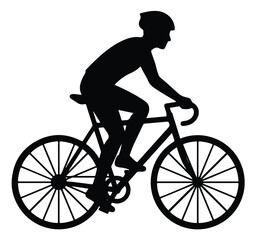Fototapeta premium Cyclist silhouette on road bike, professional bicycle rider in motion, black vector icon of athlete cycling for sports and fitness graphics