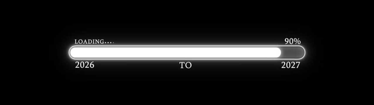 2027 Glowing Red Neon Announcement with Numbers text typography. Loading bar from 2026 to 2027 new year transfer animation. Welcoming the Happy New Year 2027. 