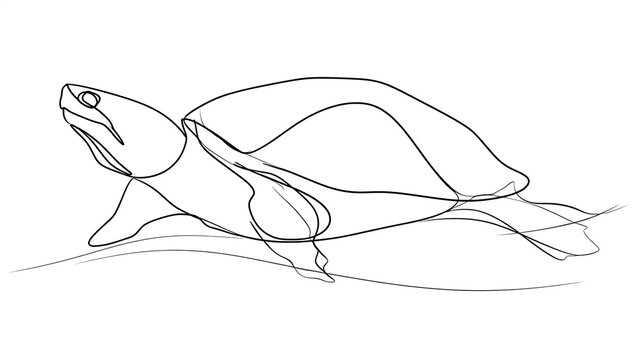 Minimalist turtle line drawing on white background.