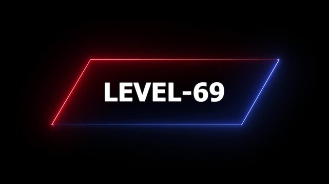 Glowing neon Level-69 text animation on black background. Game concept next level. Level Up text in the neon frame . Neon level up text animation .4k video