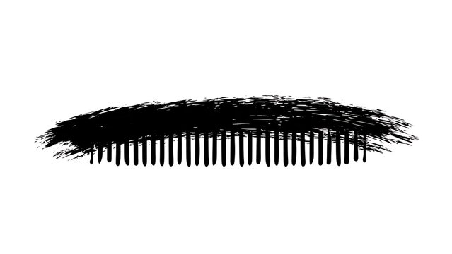 Black ink splatter comb shape white background.