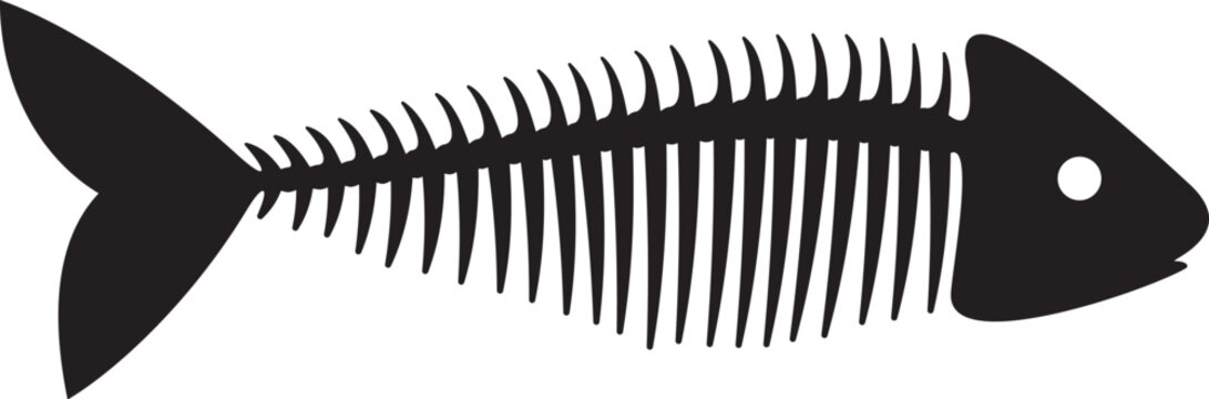 Fishbone black silhouette icon. Seafood waste symbol or monochrome vector icon. Ocean animal skull and spine sign, oceans ecology and pollution pictogram or symbol