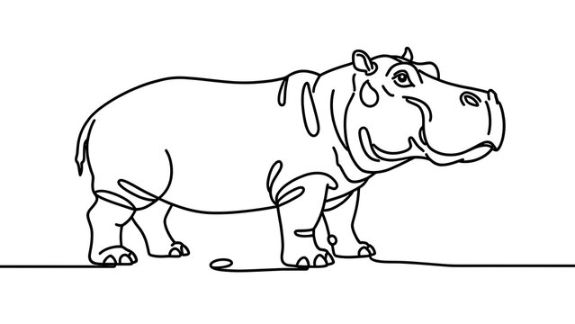 Cute cartoon hippopotamus illustration white background.