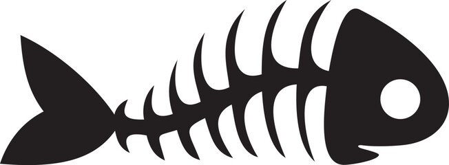 Skeleton of ancient fish isolated ancient fossils underwater animal silhouette. Vector skinned ocean fish under x rays, biology education object. Fish spinal structure, eaten seafood wastes garbage © Vector Tradition