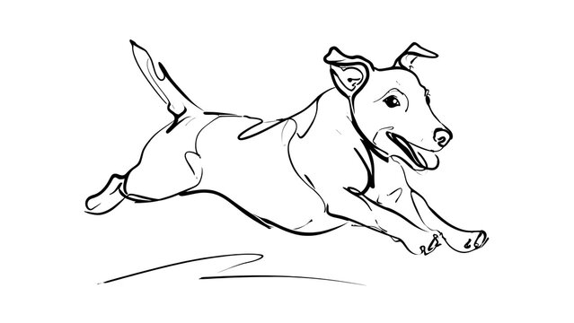Playful dog running illustration white background.