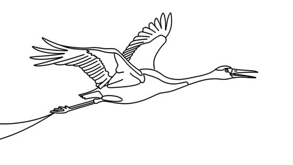 Fototapeta premium Flying crane bird illustration white background.