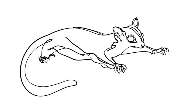Black and white line drawing of a possum white background.