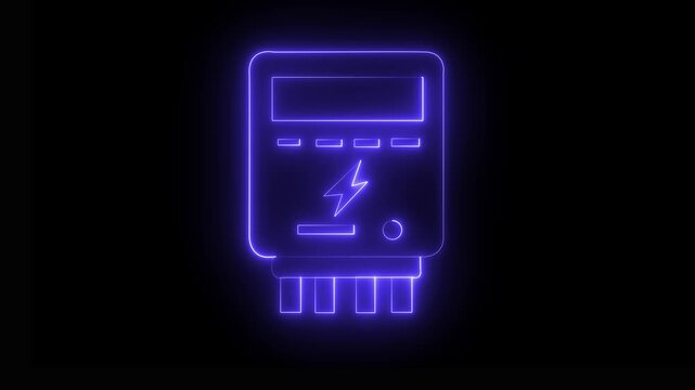 Futuristic Neon EV Charging Station Icon with Green and Red Glowing Light on black Background