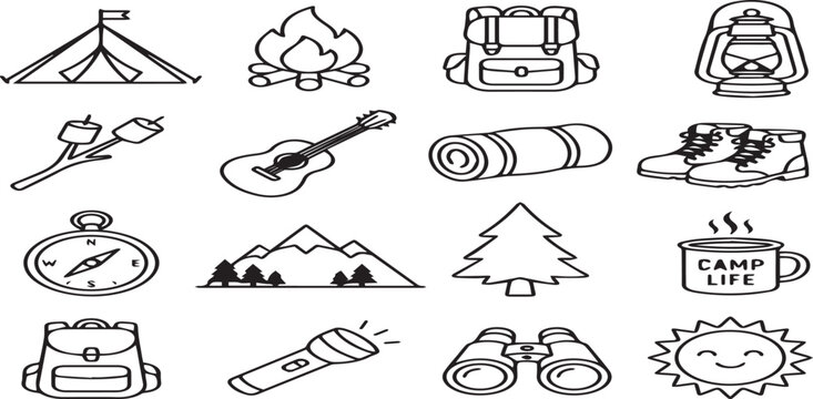 Camping and outdoor adventure icon set